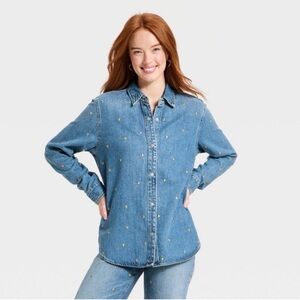 Universal Thread Women's Valentine's Day Relaxed Embellished Denim Shirt - XL